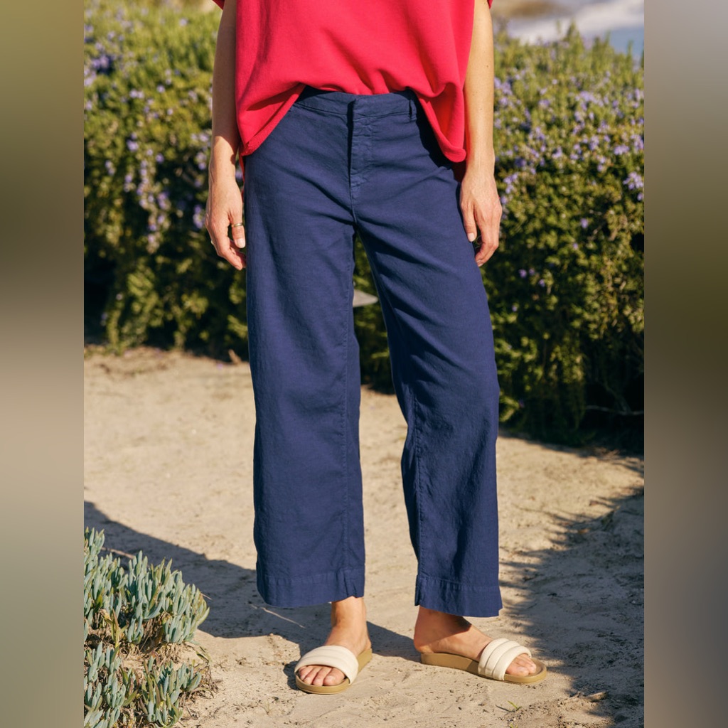 Frank & Eileen- Wexford Summer Navy Wide-Leg Linen/Cotton Trousers